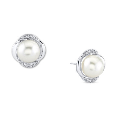 Cultured Freshwater Pearl (8mm) & Diamonds (1/8 ct. t.w.) Stud Earrings in 10k White Gold