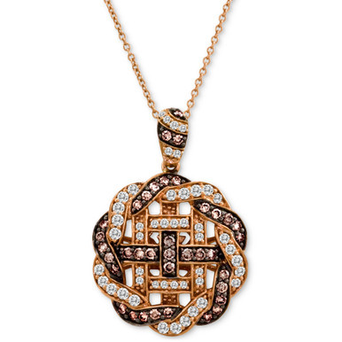Chocolate Diamond (5/8 ct. t.w.) & Vanilla Diamond (1/2 ct. t.w.) Interwoven 18" Pendant Necklace in 14k Rose Gold