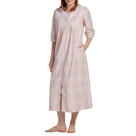 Women's Embroidered Zip-Front Nightgown