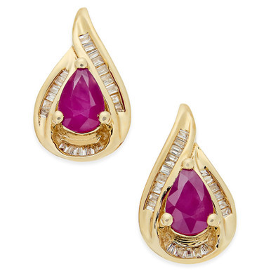 Ruby (9/10 ct. t.w.) and Diamond (1/6 ct. t.w.) Stud Earrings in 14k Gold