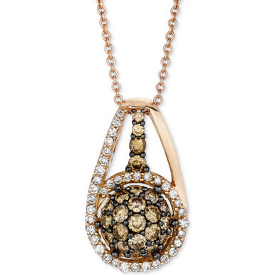 Chocolatier® Diamond Halo Cluster 18" Pendant Necklace (3/4 ct. t.w.) in 14k Rose Gold