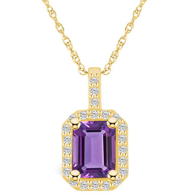 Amethyst (1-5/8 Ct. T.W.) and Diamond (1/4 Ct. T.W.) Halo Pendant Necklace in 14K Yellow Gold