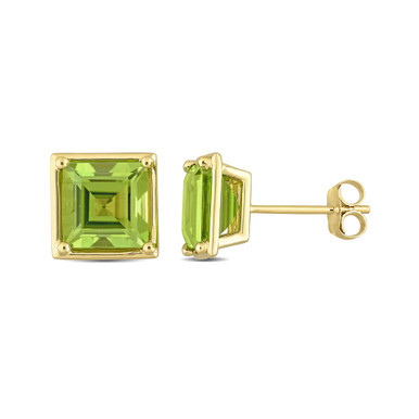 14K Yellow Gold Plated Peridot Square Stud Earrings