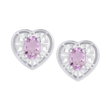 Amethyst Greek Key Heart Stud Earrings (1-5/8 ct. t.w.) in Sterling Silver