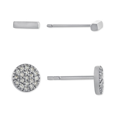 2-Pc. Cubic Zirconia Cluster & Bar Stud Earrings in Sterling Silver, Created for Macy's