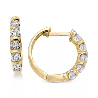 Diamond Five-Stone Hoop Earrings (1/2 ct. t.w.) in 14k Gold or White Gold