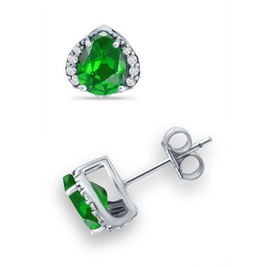 Created Green Quartz and Cubic Zirconia Stud Earrings