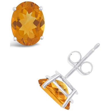 Oval-cut Gemstone Stud Earrings in 14K White Gold