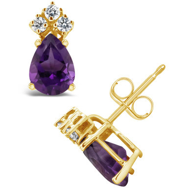 Amethyst  (1-1/3 ct.t.w) and Diamond (1/8 ct.t.w) Stud Earrings 14K Yellow Gold