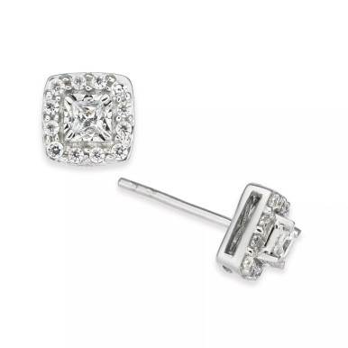 Diamond Princess Halo Cluster Stud Earrings (1/2 ct. t.w.) in 14k White or Yellow Gold