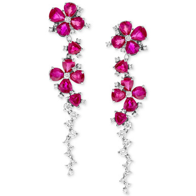 Ruby (9-1/2 ct. t.w.) & Diamond (7/8 ct. t.w.) Flower Drop Earrings in 14k White Gold