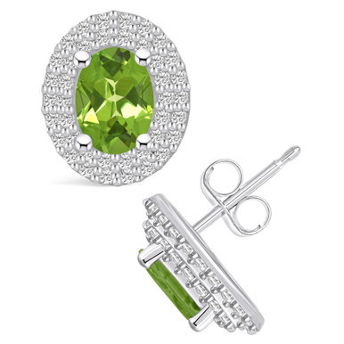 Peridot (1-3/4 ct. t.w.) and Diamond (1/2 ct. t.w.) Halo Stud Earrings in 14K White Gold