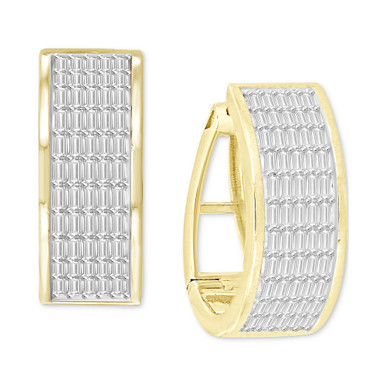 Diamond Baguette Multirow Small Hoop Earrings (3/4 ct. t.w. ) in 14k Gold