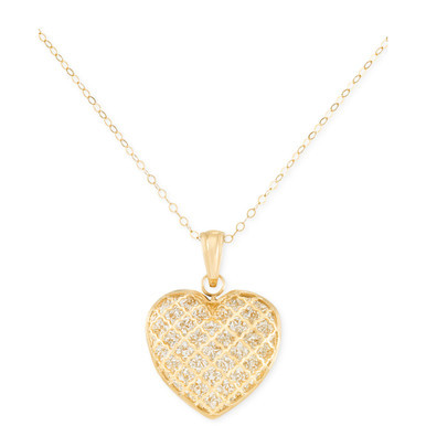 Textured Heart 18" Pendant Necklace in 10k Two-Tone Gold