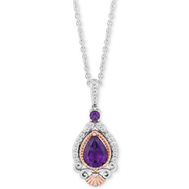 Enchanted Disney Amethyst (1 ct. t.w.) & Diamond (1/7 ct. t.w.) Ariel Pendant Necklace in Sterling Silver & 14k Rose Gold, 16" + 2" extender