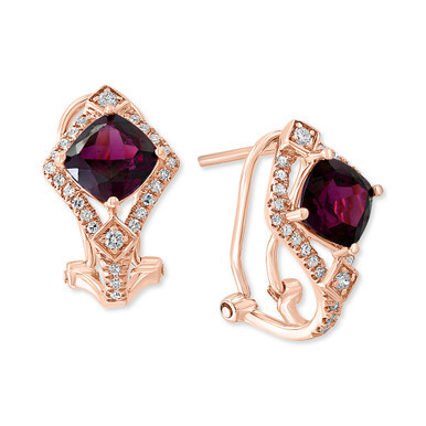 Rhodolite Garnet (2-1/2 ct. t.w.) & Diamond (1/4 ct. t.w.) Drop Earrings in 14k Rose Gold