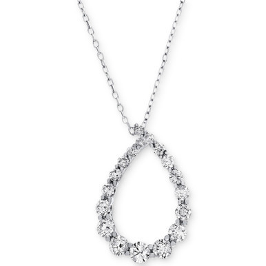 Diamond Graduated Teardrop Pendant Necklace (7/8 ct. t.w.) in 14k White Gold, 16" + 2" extender