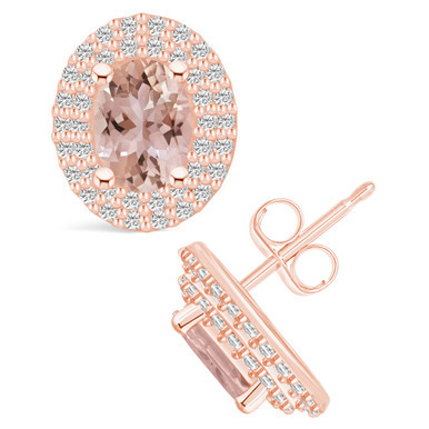 Morganite (1-3/8 ct. t.w.) and Diamond (1/2 ct. t.w.) Halo Stud Earrings in 14K Rose Gold