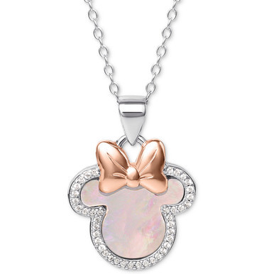 Mother-of-Pearl & Cubic Zirconia Minnie Mouse 18" Pendant Necklace in Sterling Silver & 18k Rose Gold-Plate