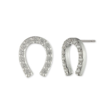 Cubic Zirconia Horseshoe Stud Earrings in Sterling Silver
