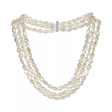 Baroque Cultured Freshwater Pearl (8-9mm) Triple Row 16" Collar Necklace (Also in Black Baroque Cultured Freshwater Pearl)