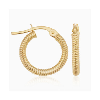 Ribbed Mini Hoops (2 X 10mm) In 18K Yellow Gold