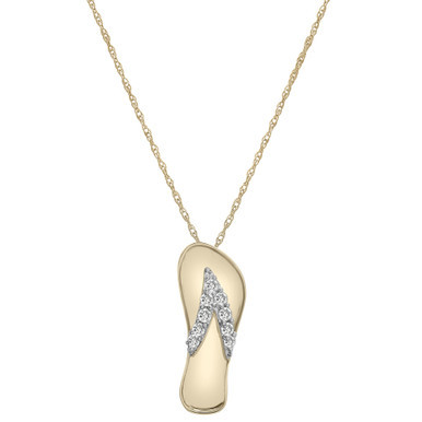 Diamond Flip Flop Sandal Pendant Necklace (1/8 ct. t.w.) in 10k Gold, 16" + 2" extender, Created for Macy's
