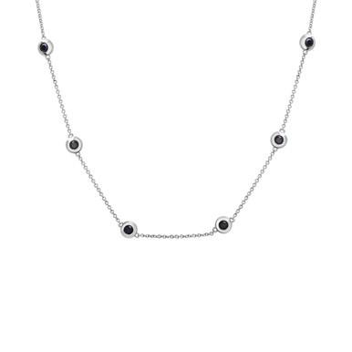 Onyx Bezel Station Necklace in Sterling Silver, 16" + 1" extender