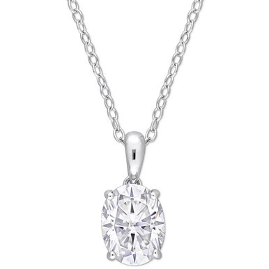 Moissanite Oval Solitaire 18" Pendant Necklace (2 ct. t.w.) in Sterling Silver