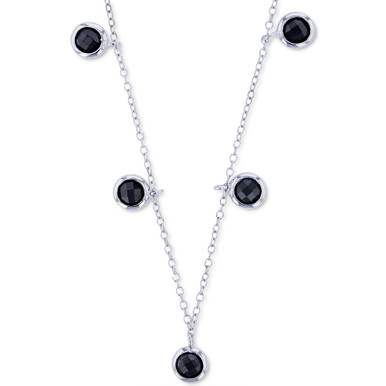 Black Spinel Bezel Dangle 18" Statement Necklace (1-3/8 ct. t.w.) in Sterling Silver