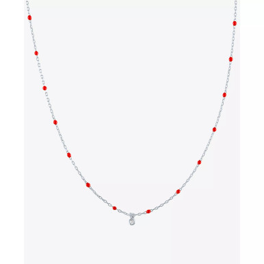 Diamond Accent Bezel Dangle Enamel Bead 18" Pendant Necklace in Sterling Silver or 14k Gold-Plated Sterling Silver