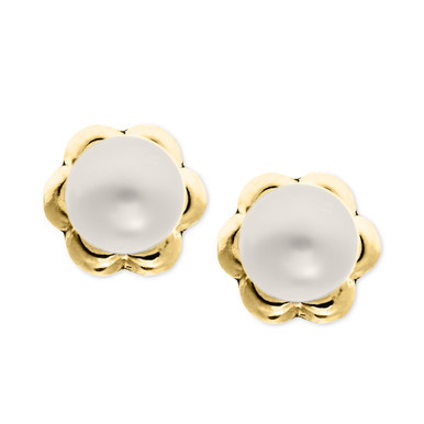 Children's Cultured Freshwater Pearl (4mm) Flower Stud Earrings in 14k Gold