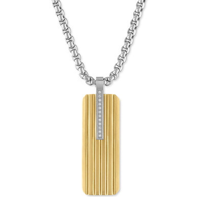 Diamond Accent Two-Tone Dog Tag 22" Pendant Necklace in Stainless Steel & Gold-Tone Ion-Plate, Created for Macy's