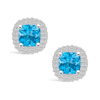 Topaz (2-1/2 ct. t.w.) and Diamond (3/8 ct. t.w.) Halo Stud Earrings in 14K White Gold
