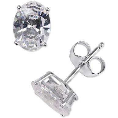 Cubic Zirconia Oval Stud Earrings in 14k White Gold