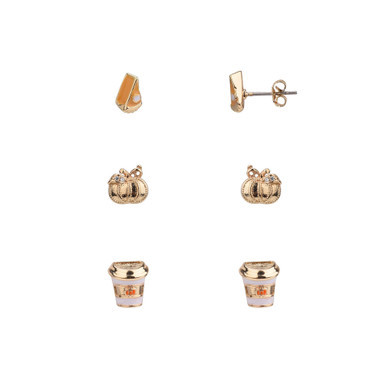 Latte, Pumpkin and Pie Trio Earring Set, 6 Pieces