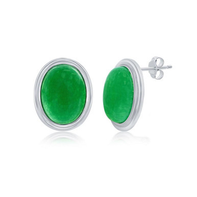 Sterling Silver 10x14mm Oval Jade Earrings