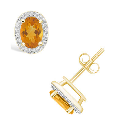 Citrine (1-3/5 ct. t.w.) and Created Sapphire (1/5 ct. t.w.) Halo Studs in 10K Yellow Gold