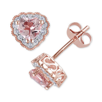 Morganite (1 ct. t.w.) & Diamond (1/10 ct. t.w.) Heart Stud Earrings in 10k Rose Gold