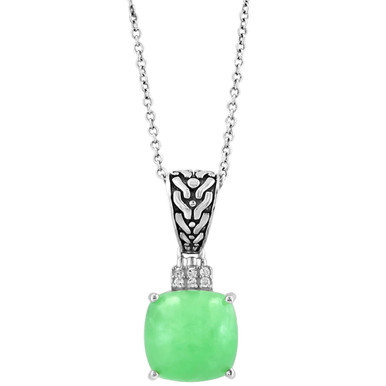 EFFY® Dyed Green Jade & Diamond Accent 18" Pendant Necklace in Sterling Silver