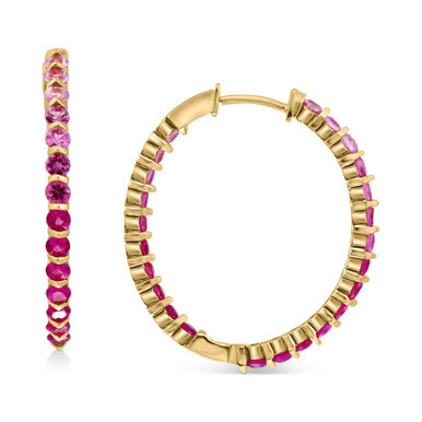 EFFY® Ruby (1 ct. t.w.) & Pink Sapphire (1 ct. t.w.) In & Out Medium Hoop Earrings in 14k Rose Gold, 1.1"