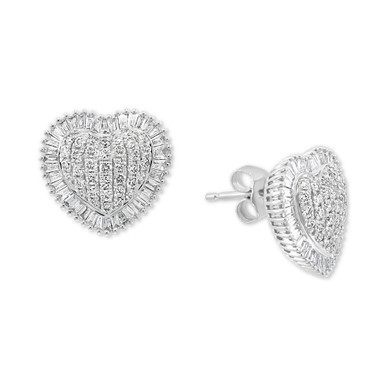 EFFY® Diamond Halo Cluster Heart Stud Earrings (3/4 ct. t.w.) in 14k White Gold