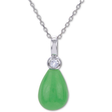 Jade & White Topaz (1/20 ct. t.w.) 18" Pendant Necklace in Sterling Silver