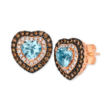 Sea Blue Aquamarine (1-3/8 ct. t.w.) & Diamond (3/4 ct. t.w.) Heart Stud Earrings in 14k Rose Gold