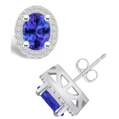 Tanzanite (2-1/2 Ct. t.w.) and Diamond (3/8 Ct. t.w.) Halo Stud Earrings
