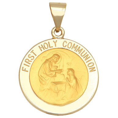 First Holy Communion Medal Pendant in 14k Yellow Gold