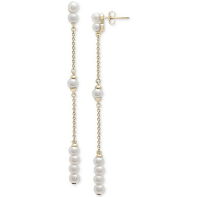 Cultured Freshwater Pearl (3mm) Linear Drop Earrings in 14k Gold