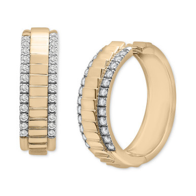 Diamond Border Textured Small Hoop Earrings (1/2 ct. t.w.) in 14k Gold-Plated Sterling Silver, Created for Macy's