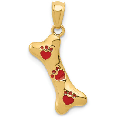 Dog Bone Enamel Charm Pendant in 14k Gold