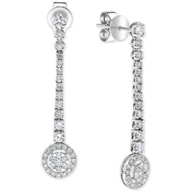 Diamond Halo Cluster Dangle Drop Earrings (1 ct. t.w.) in 14k White Gold